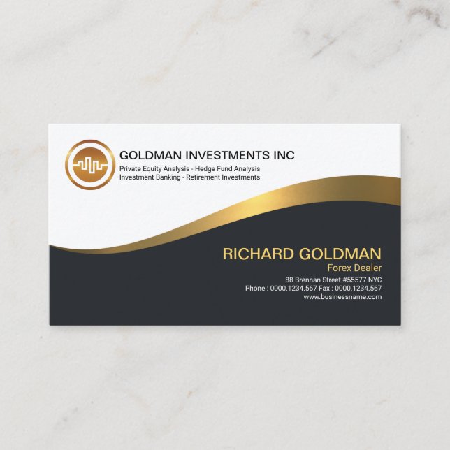 Simple Elegant Luminescent Gold Wave Forex Trader Business Card (Front)