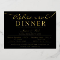 Simple Elegant Luxe Black Gold Rehearsal Dinner   Foil Invitation