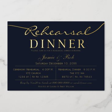 Simple Elegant Luxe Navy Gold Rehearsal Dinner  Foil Invitation