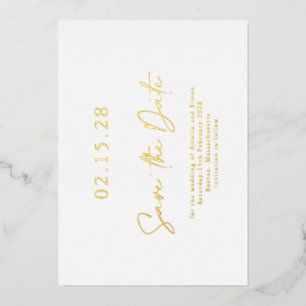 Simple Elegant Luxe Real Gold Foil Save the Date Invitation