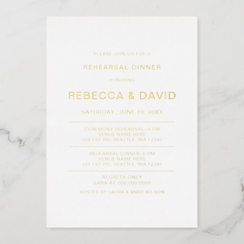 Simple Elegant Luxe Rehearsal Dinner  Foil Invitation