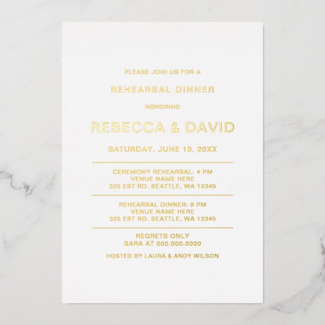 Simple Elegant Luxe Rehearsal Dinner  Foil Invitation (Front)