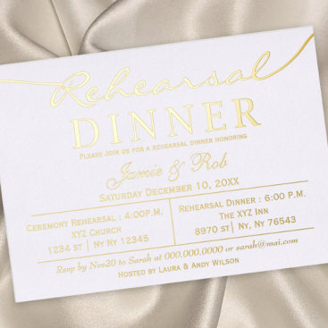 Simple Elegant Luxe White Gold Rehearsal Dinner  Foil Invitation