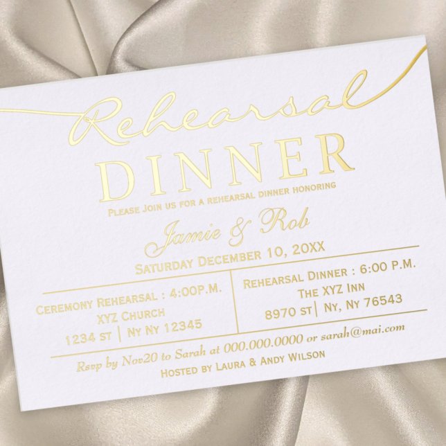 Simple Elegant Luxe White Gold Rehearsal Dinner  Foil Invitation (Creator Uploaded)