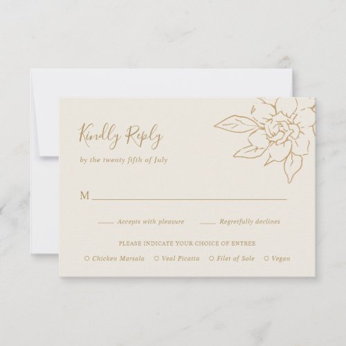 Simple Elegant Magnolia Floral Gold Ivory Wedding RSVP Card