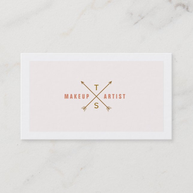 Simple Elegant Makeup Artist Light Pink and Peach Business Card (Front)