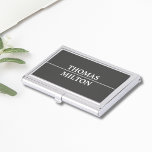 Simple Elegant Manly Grey Faux Silver Line Business Card Case<br><div class="desc">Simple elegant business card holder with dark grey background and faux silver line. Manly minimalist design.</div>