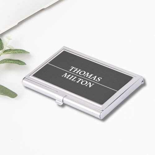 Simple Elegant Manly Grey Faux Silver Line Business Card Case
