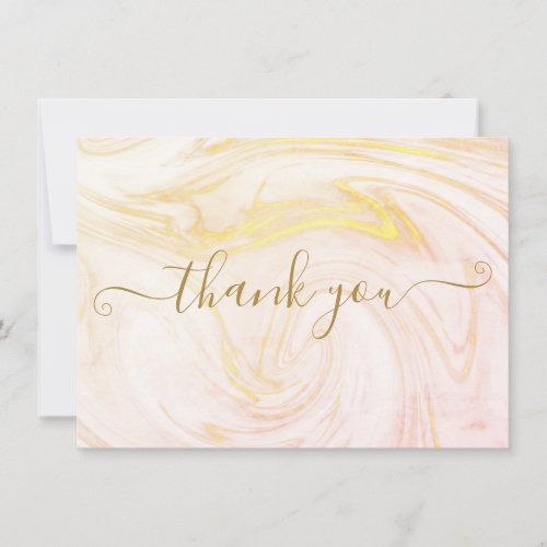 Simple Elegant Marble Gold Script Thank You Card