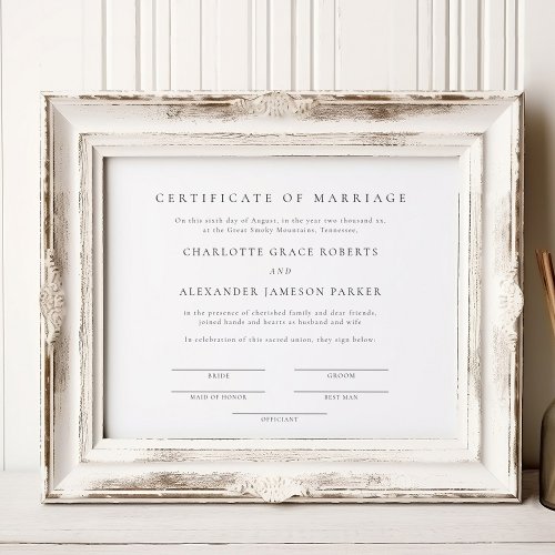Simple Elegant Marriage Certificate Poster