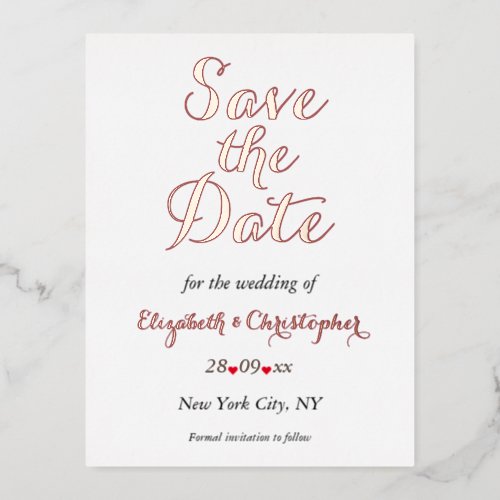 Simple Elegant Marsala White Wedding Save the Date Foil Invitation Postcard