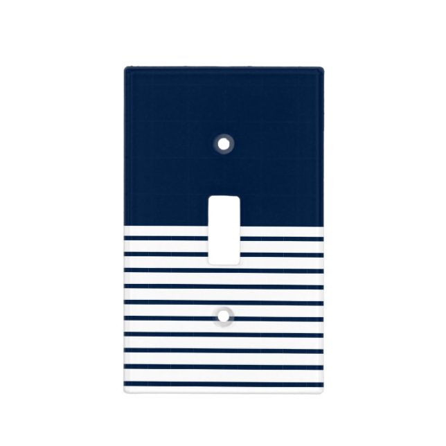 Simple Elegant Matching Blue and White Stripes Light Switch Cover (Front)