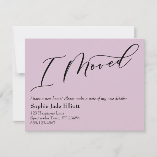 Simple Elegant Mauve Pink I Moved New Address Card