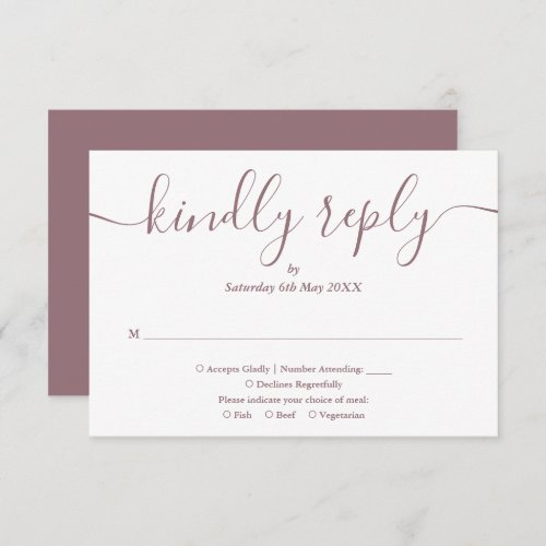 Simple Elegant Mauve Script Meal Choice RSVP