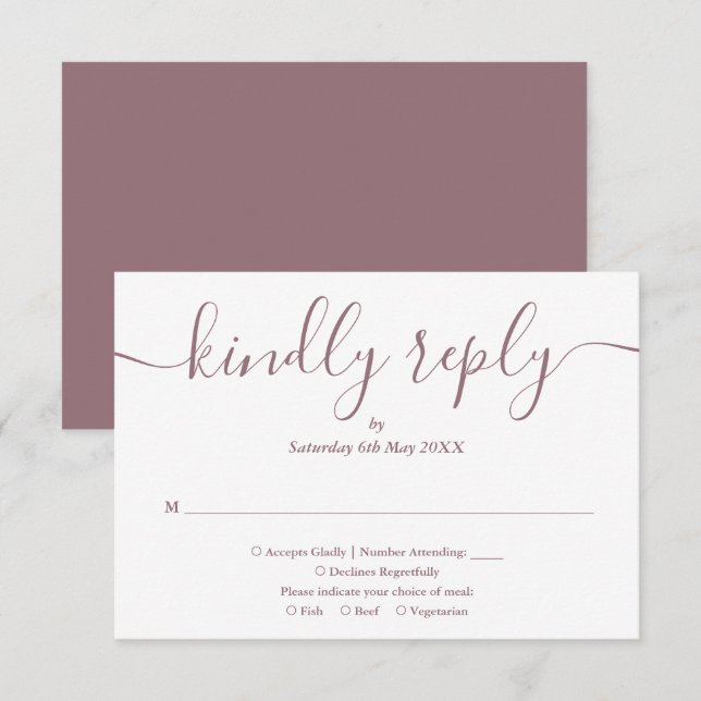 Simple Elegant Mauve Script Meal Choice RSVP Card (Front/Back)