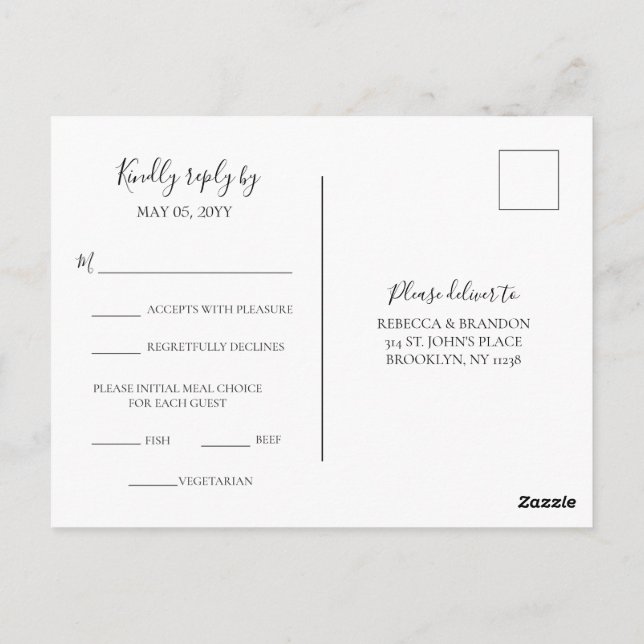 Simple Elegant Meal Choice RSVP Wedding Postcard (Back)