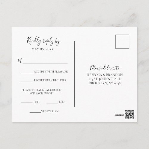 Simple Elegant Meal Choice RSVP Wedding Postcard