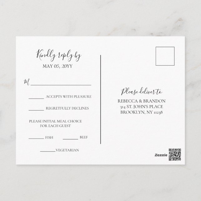 Simple Elegant Meal Choice RSVP Wedding Postcard (Back)