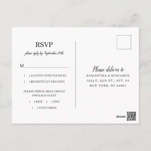 Simple Elegant Meal Choice RSVP Wedding Postcard