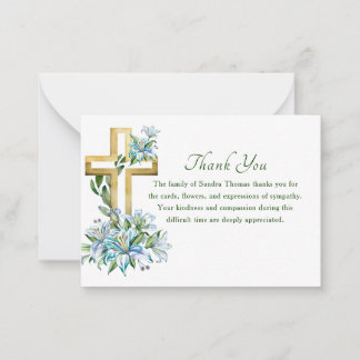 Simple Elegant Memorial Bereavement Floral & Cross Note Card