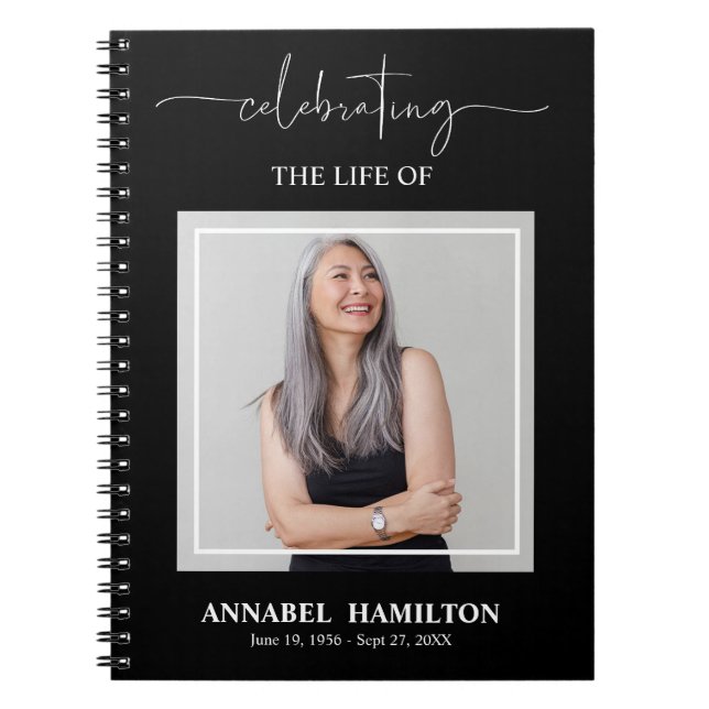 Simple Elegant Memorial Funeral Photo Guest Book (Front)