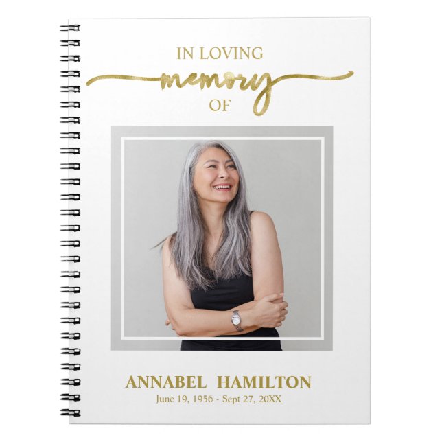 Simple Elegant Memorial Funeral Photo Guest Book (Front)