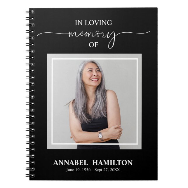 Simple Elegant Memorial Funeral Photo Guest Book (Front)