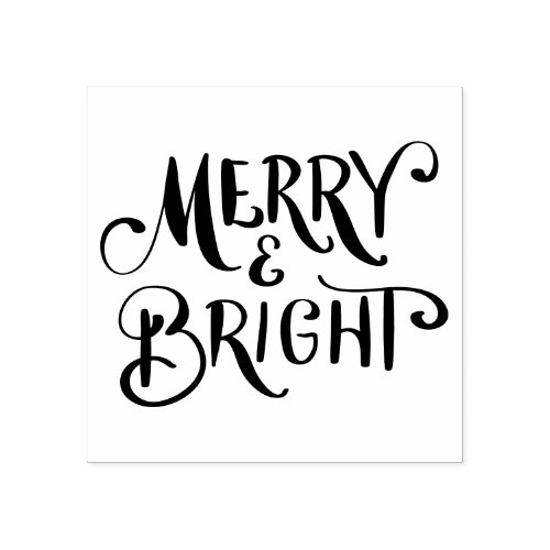 Simple Elegant | Merry &amp; Bright Casual Script Rubber Stamp
