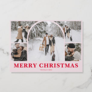Simple Elegant Merry Christmas Arc Photo Red Letterpress Photo Cards