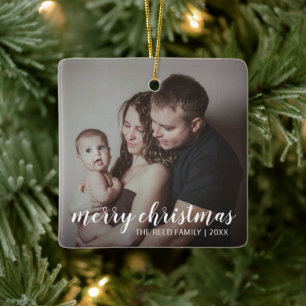 Simple Elegant Merry Christmas Ceramic Ornament