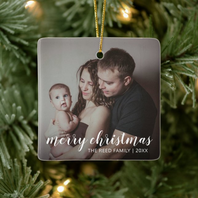 Simple Elegant Merry Christmas Ceramic Ornament (Tree)