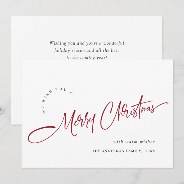 Simple Elegant Merry Christmas Greeting Holiday Card (Front/Back)