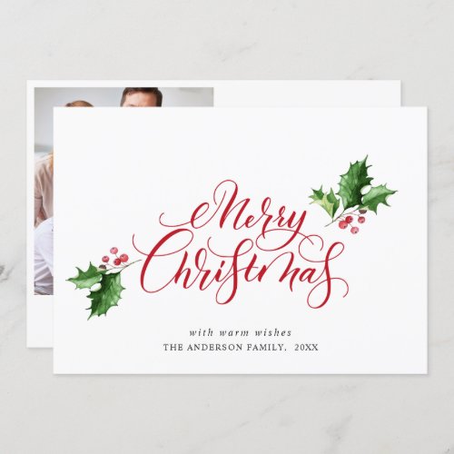 Simple Elegant Merry Christmas Greeting PHOTO Holiday Card