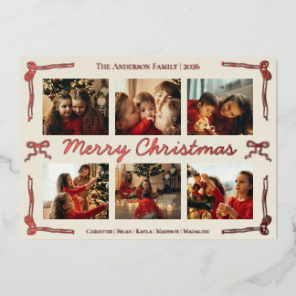 Simple Elegant Merry Christmas Photo Red Foil Holiday Card