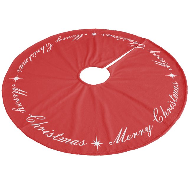 Simple Elegant Merry Christmas Red & White Script Fleece Tree Skirt (Angled)