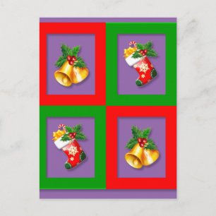 Simple Elegant Merry Christmas Stocking Bell Holly Holiday Postcard