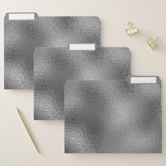Simple Elegant Metallic Silver Gray Chic Trendy File Folder (Set)