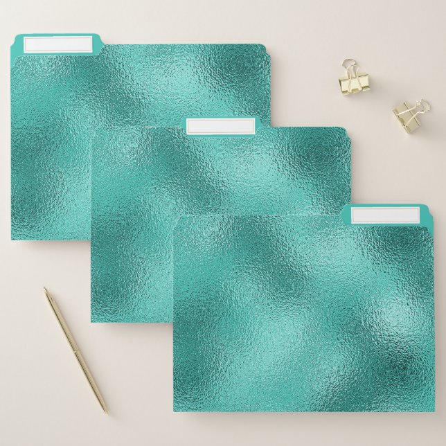 Simple Elegant Metallic Teal Chic Trendy File Folder (Set)