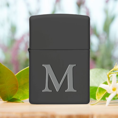 Simple Elegant Minimal Gray Monogram On Black Zippo Lighter