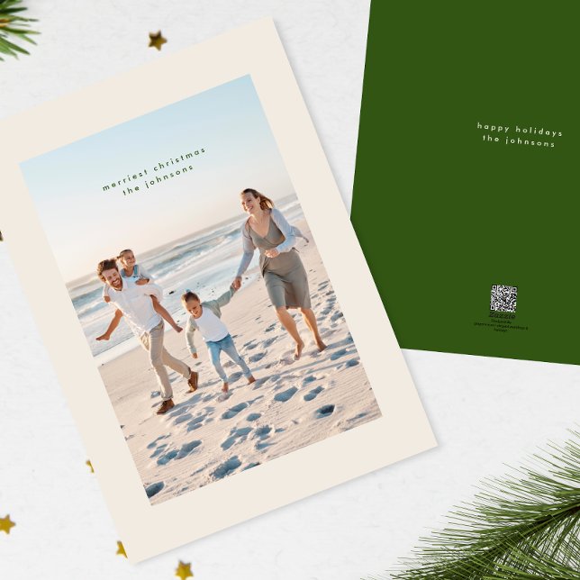 Simple Elegant Minimal Green Cream Christmas Photo Holiday Card (Creator Uploaded)