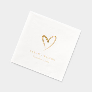 Simple Elegant Minimal Heart Custom Wedding Foil Napkins