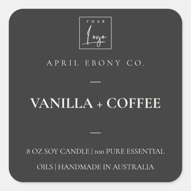 SIMPLE ELEGANT MINIMAL LOGO BLACK WHITE CANDLE  SQUARE STICKER (Front)