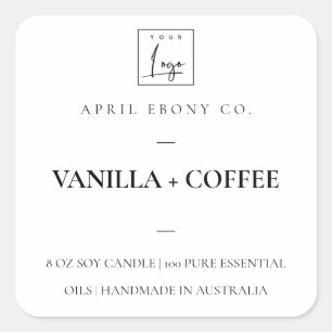 SIMPLE ELEGANT MINIMAL LOGO BLACK WHITE CANDLE SQUARE STICKER