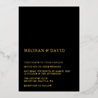 Simple Elegant Minimal Modern Black Wedding Foil Invitation