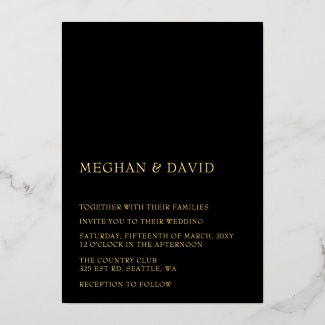 Simple Elegant Minimal Modern Black Wedding Foil Invitation (Front)