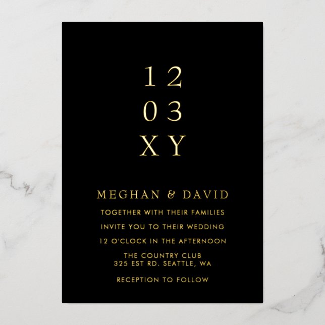 Simple Elegant Minimal Modern Black Wedding Foil Invitation (Front)