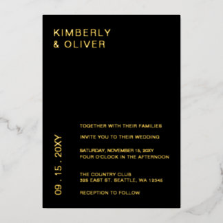 Simple Elegant Minimal Modern Black Wedding Invi Foil Invitation