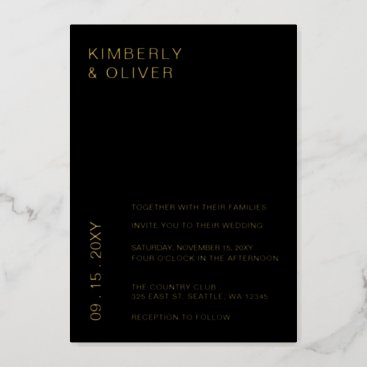 Simple Elegant Minimal Modern Black Wedding   Invi Foil Invitation