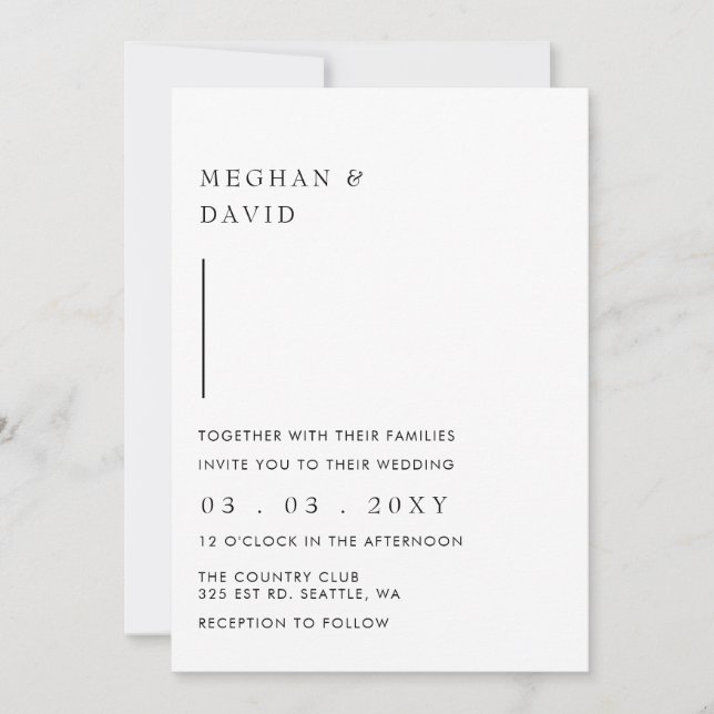 Simple Elegant Minimal Modern Black Wedding Invita Invitation (Front)
