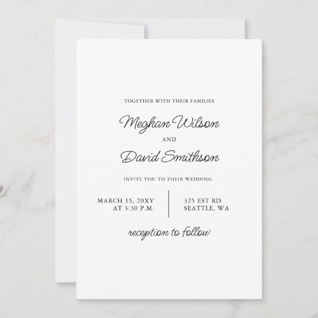 Simple Elegant Minimal Modern Black Wedding  Invitation (Front)